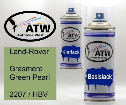 Land-Rover, Grasmere Green Pearl, 2207 / HBV: 400ml Sprühdose + 400ml Klarlack - Set, von ATW Autoteile West.